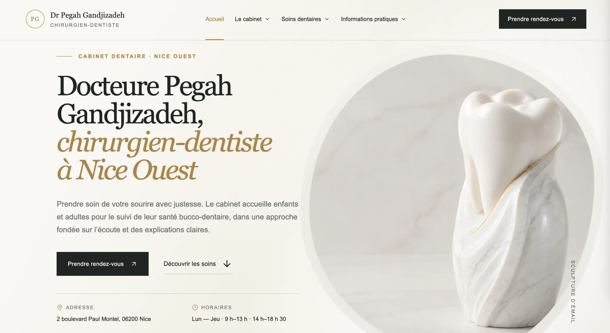 Aperçu de la page d’accueil du site du Dr Pegah Gandjizadeh